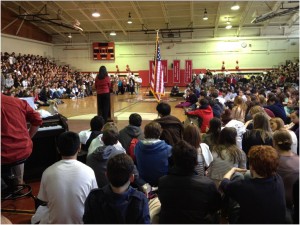 Bella Wong speaks at assembly