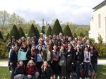 The lucky art students and chaperones pose for a picture in scenic Europe.